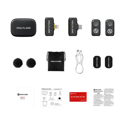 Hollyland LARK A1 Combo 2-Person Wireless Microphone System with USB-C and Lightning Connectors for Mobile Devices (Space Gray, 2.4 GHz)