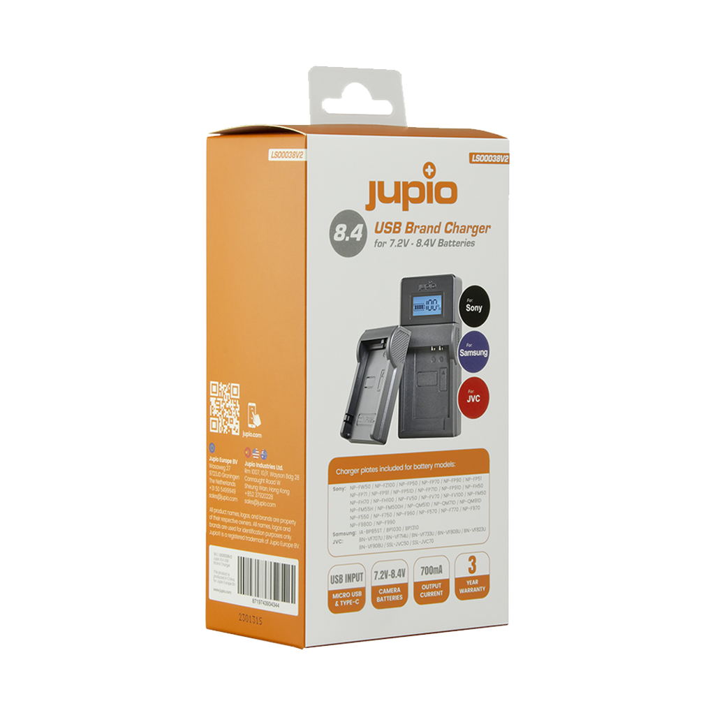 Jupio USB Brand Charger for JVC / Samsung / Sony 7.2V-8.4V Batteries V2