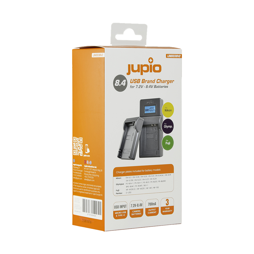 Jupio USB Brand Charger for Nikon / Fuji / Olympus 7.2V-8.4V Batteries V2