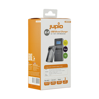 Jupio USB Brand Charger for Nikon / Fuji / Olympus 7.2V-8.4V Batteries V2