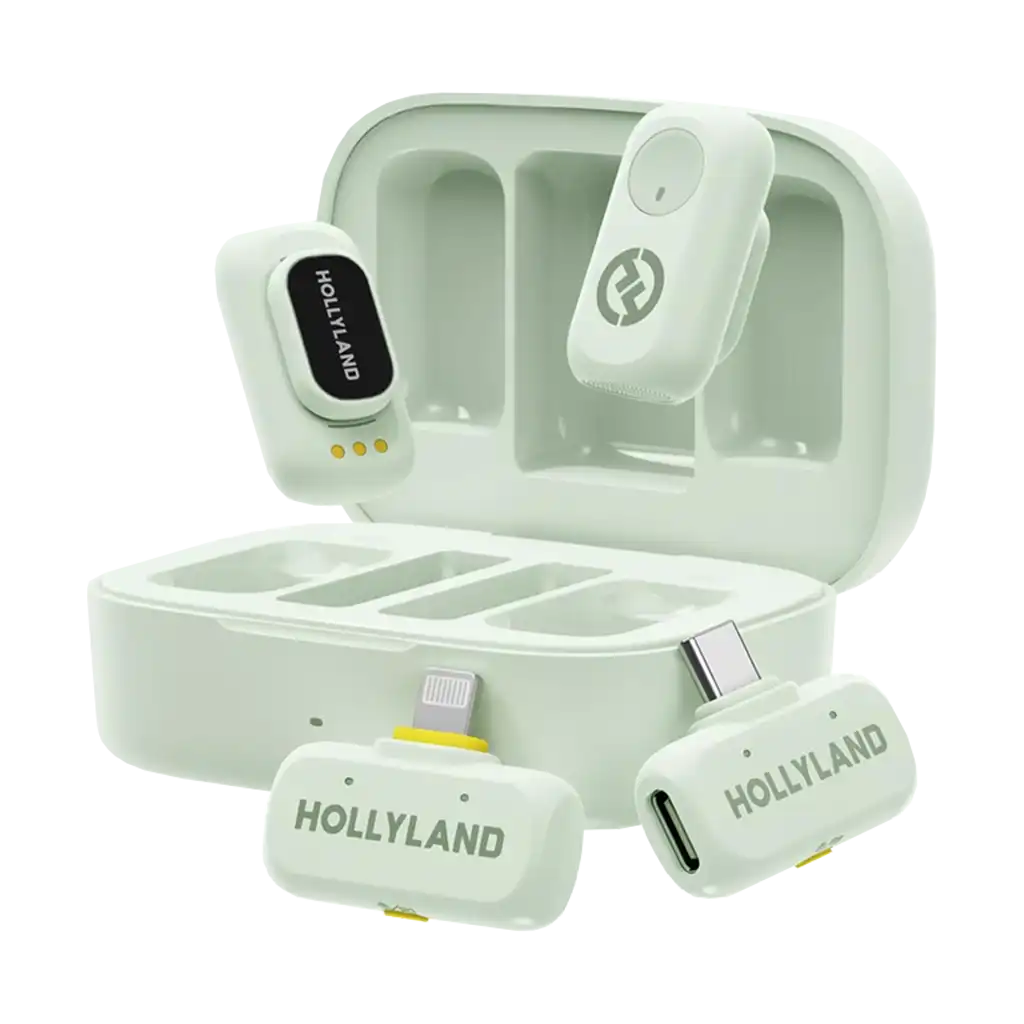 Hollyland LARK A1 Combo 2-Person Wireless Microphone System with USB-C and Lightning Connectors for Mobile Devices (Mint Green, 2.4 GHz)
