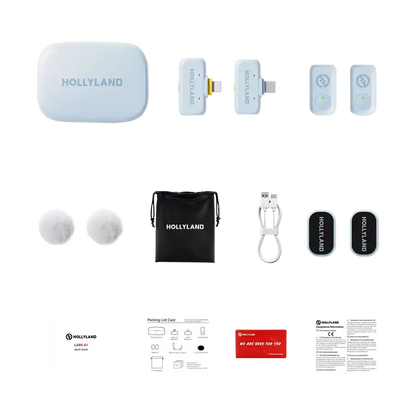 Hollyland LARK A1 Combo 2-Person Wireless Microphone System with USB-C and Lightning Connectors for Mobile Devices (Sky Blue, 2.4 GHz)