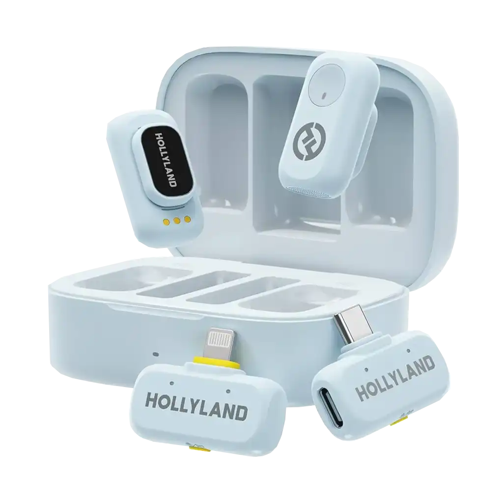 Hollyland LARK A1 Combo 2-Person Wireless Microphone System with USB-C and Lightning Connectors for Mobile Devices (Sky Blue, 2.4 GHz)