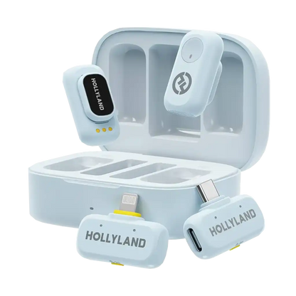 Hollyland LARK A1 Combo 2-Person Wireless Microphone System with USB-C and Lightning Connectors for Mobile Devices (Sky Blue, 2.4 GHz)