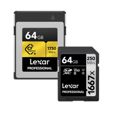 Lexar 64GB Professional CFexpress Type-B Memory Card with 64GB Professional 1667x 250MB/s UHS-II SDXC Memory Card