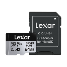 Lexar 64GB Professional UHS-I microSDXC Memory Card with SD Adapter (SILVER PLUS Series)