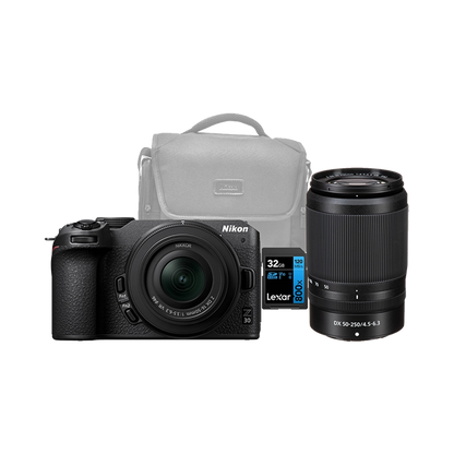 Nikon Z30 Mirrorless Camera Body with 16-50mm f3.5-6.3 Lens + 50-250mm f4.5-6.3 Lens + Bag and 32gb SD Card