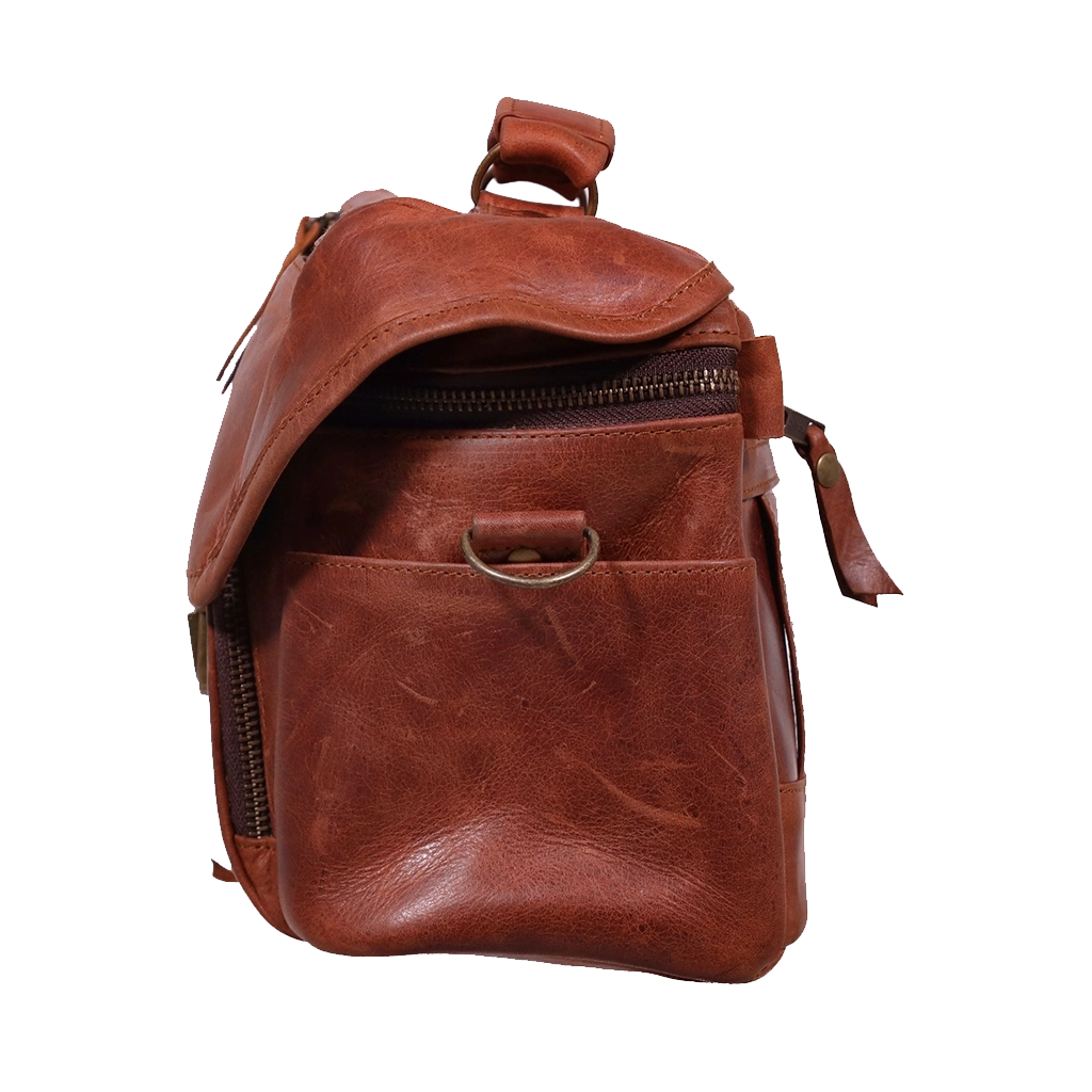 Orms Leather Camera Shoulder Bag (Saddle Brown, Small)
