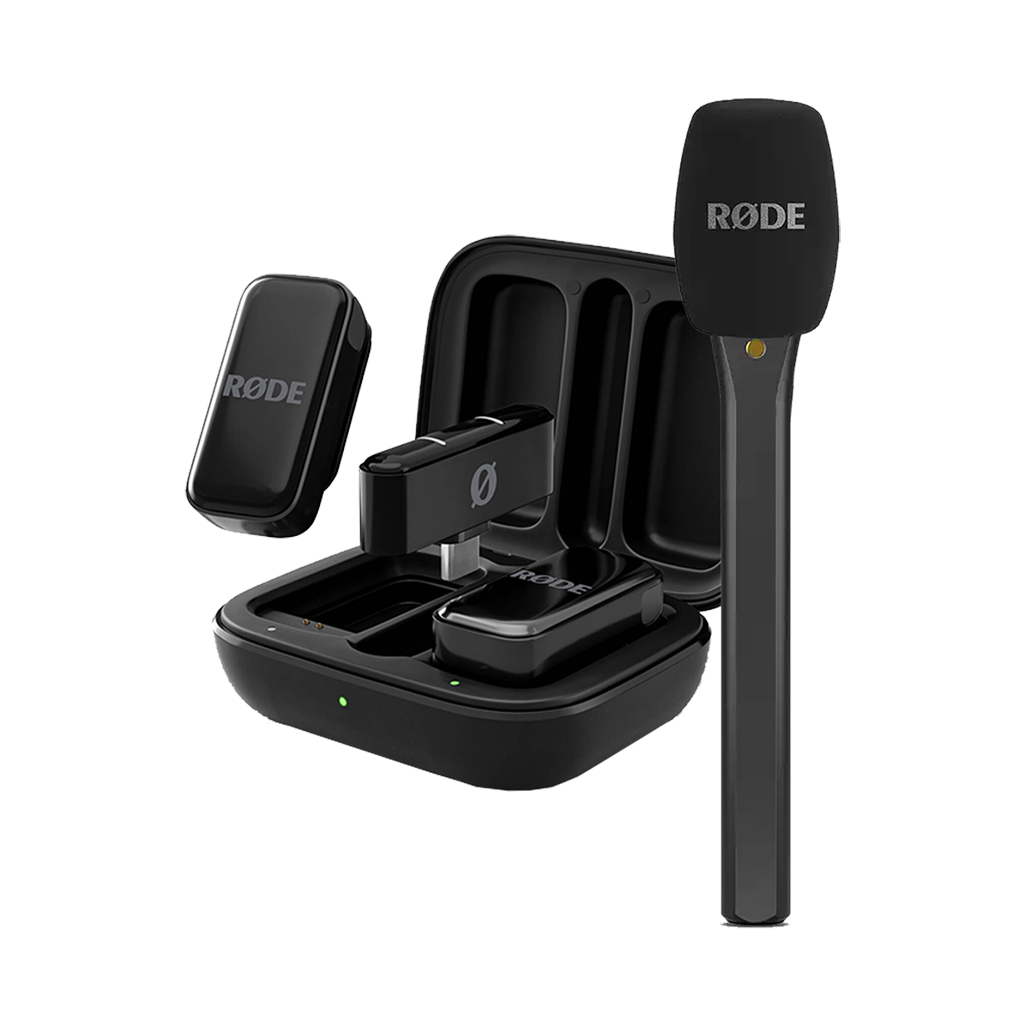 Rode Wireless Micro 2-Person Ultracompact Wireless Microphone System with USB-C Connector (2.4 GHz, Black) with FREE Rode Interview Micro Handheld Mic Adapter for Wireless Clip-On Transmitter (Valued at R700)