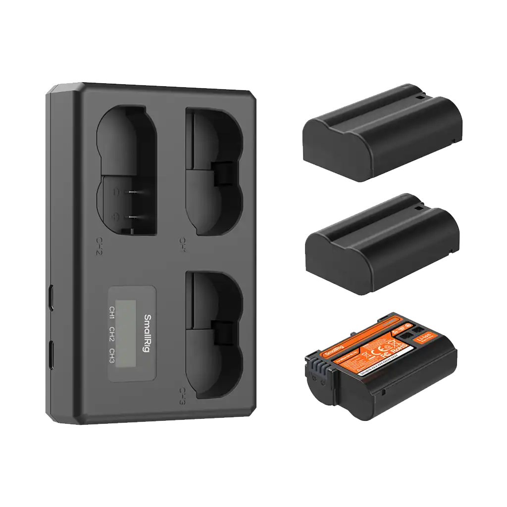 SmallRig EN-EL15c Kit with 3 Batteries and Portable 3-Bay Charger