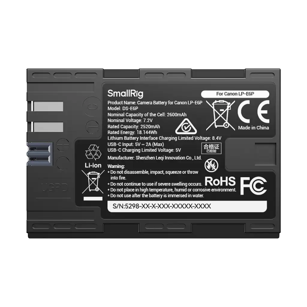 SmallRig LP-E6P USB-C Battery with Power Display (2600mAh)