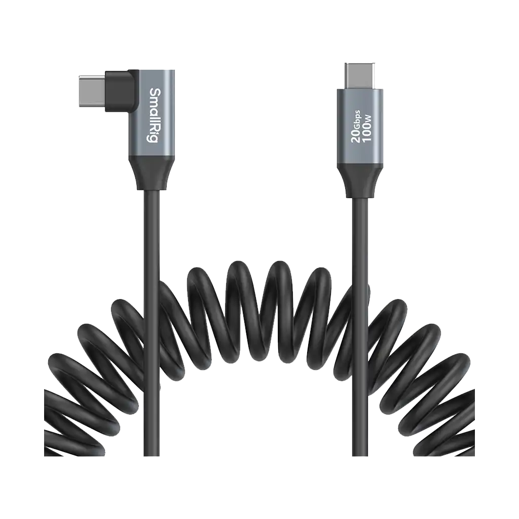 SmallRig USB-C Straight-to-Right Angled Coiled Data Cable (35cm)