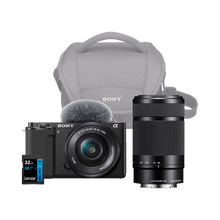 Sony ZV-E10 Mirrorless Camera with 16-50mm and 55-210mm Lens + Sony Soulder Bag and 32GB SD Card (Black)
