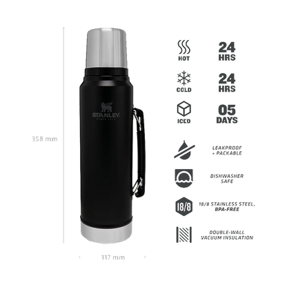 Stanley The Legendary Classic Bottle 1.0L (Matte Black Pebble)
