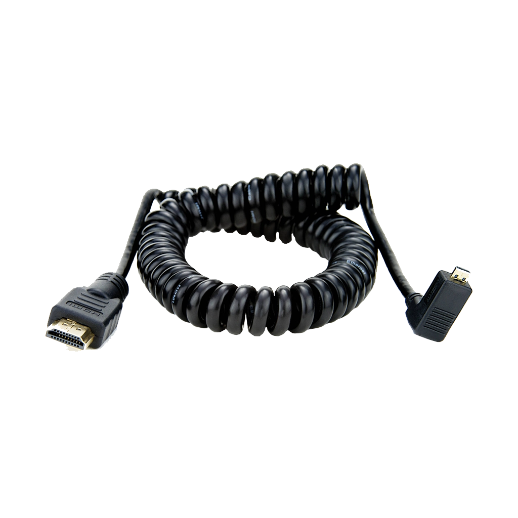 Atomos Coiled Micro-HDMI to HDMI Cable (Right-Angle Micro-HDMI) - 50 cm