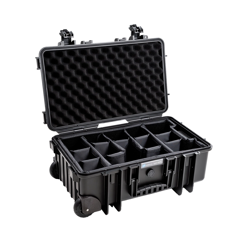 B&W Type 6600 Black Case With Dividers on Wheels