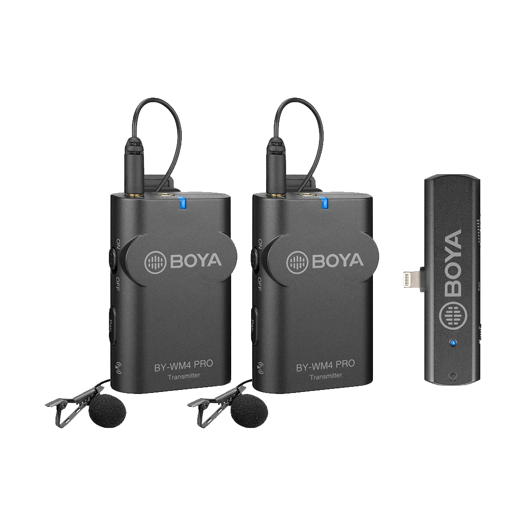 BOYA BY-WM4 PRO-K4 Two-Person Digital Wireless Omni Lavalier Microphone System for Lightning iOS Devices (2.4 GHz)