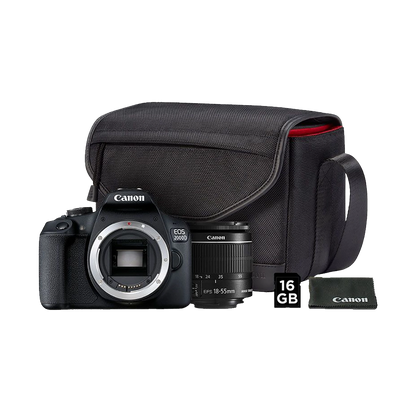 Canon EOS 2000D DSLR Starter Kit with EF-S 18-55mm IS II Lens, Bag & Card
