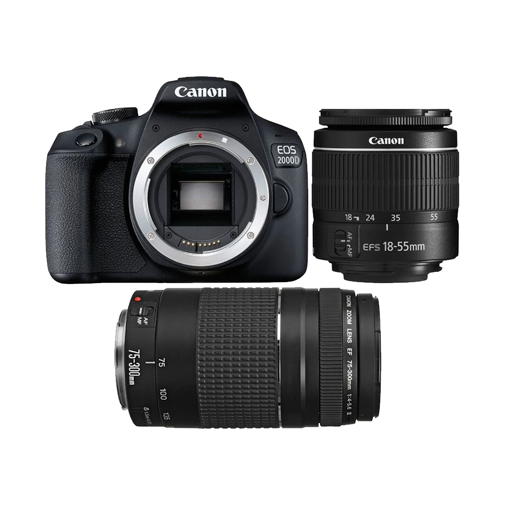 Canon EOS 2000D DSLR with EF-S 18-55mm III DC & EF 75-300mm f/4-5.6 III Lens