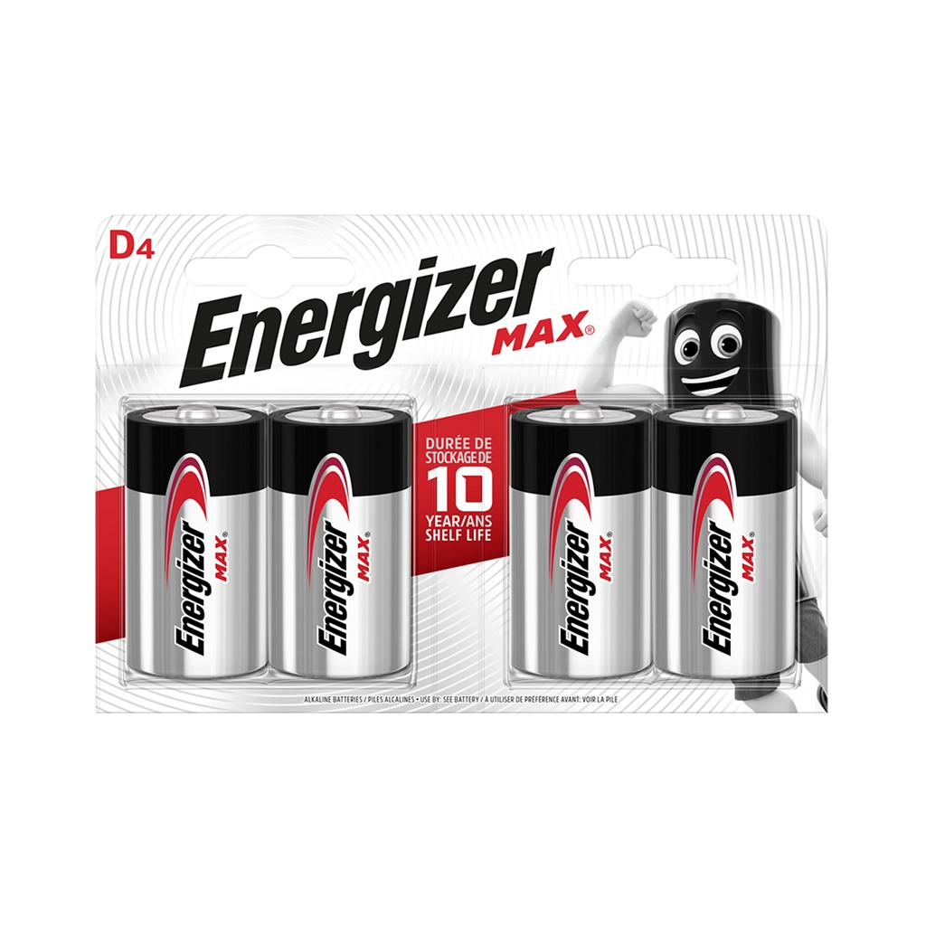 Energizer E95BP4 1.5v MAX Alkaline D-size Battery Card 4