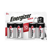 Energizer E95BP4 1.5v MAX Alkaline D-size Battery Card 4