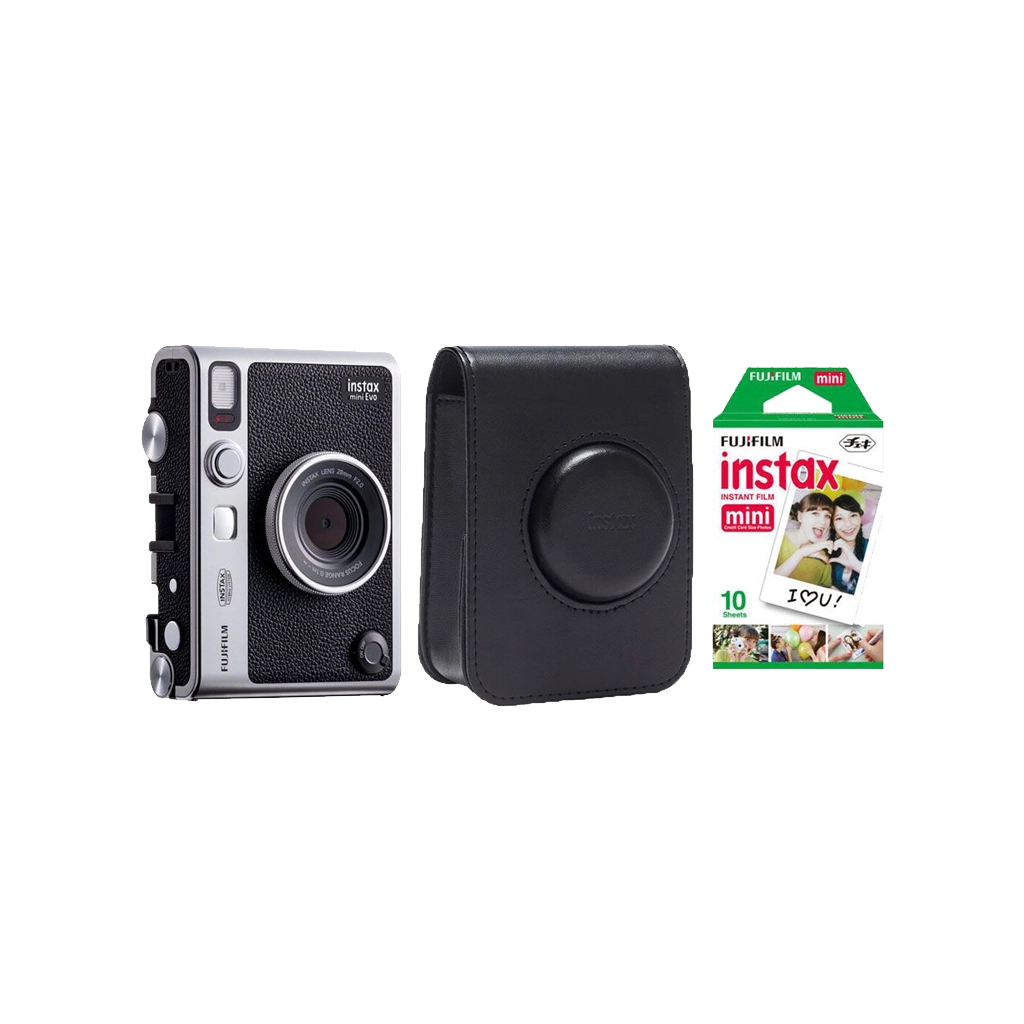 Fujifilm Instax Mini Evo Hybrid Instant Camera with 1 Fujifilm Instax Mini Instant Film and Instax Evo Case