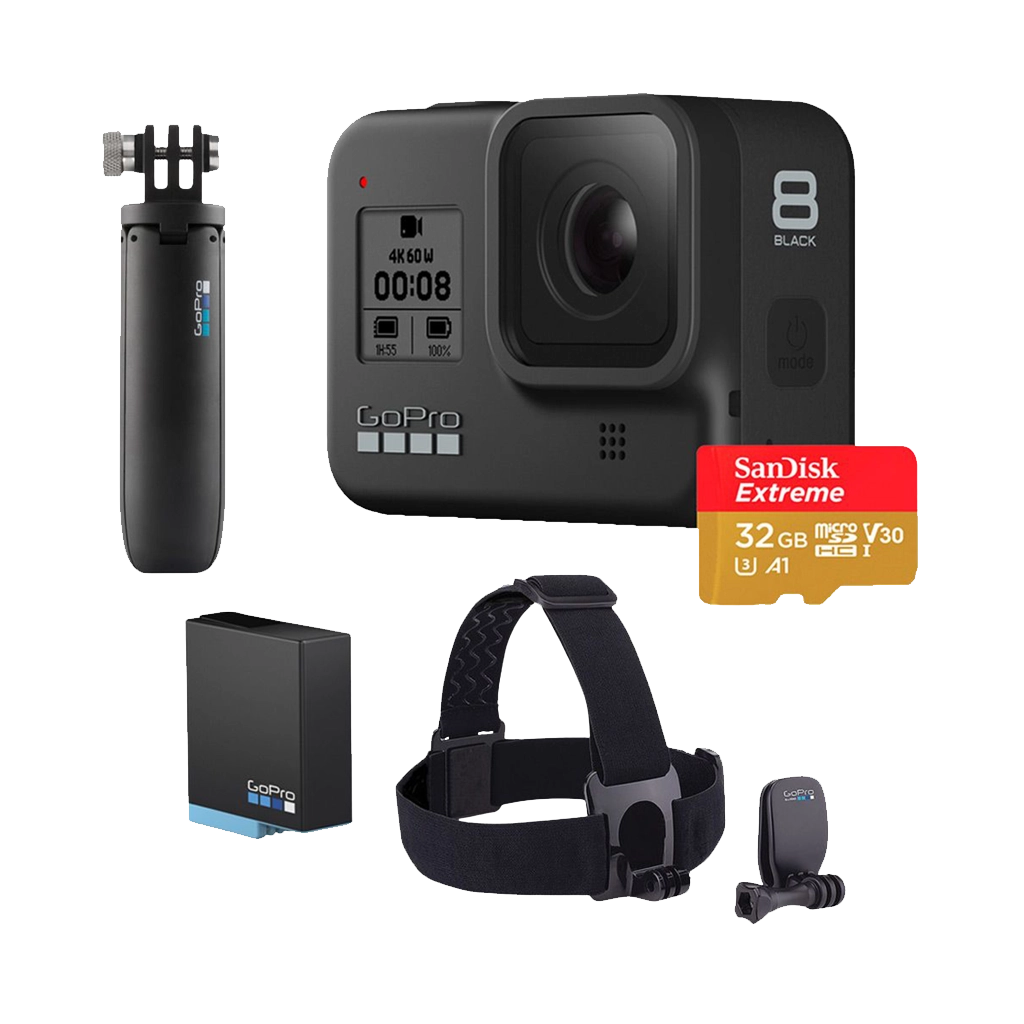GoPro HERO8 Black Action Camera with Free Shorty, Head Strap