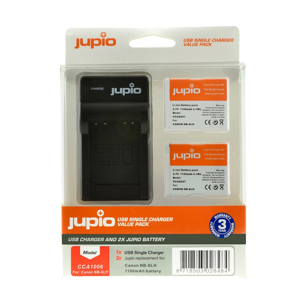 Jupio Pair of NB-6LH Batteries and USB Single Charger Value Pack