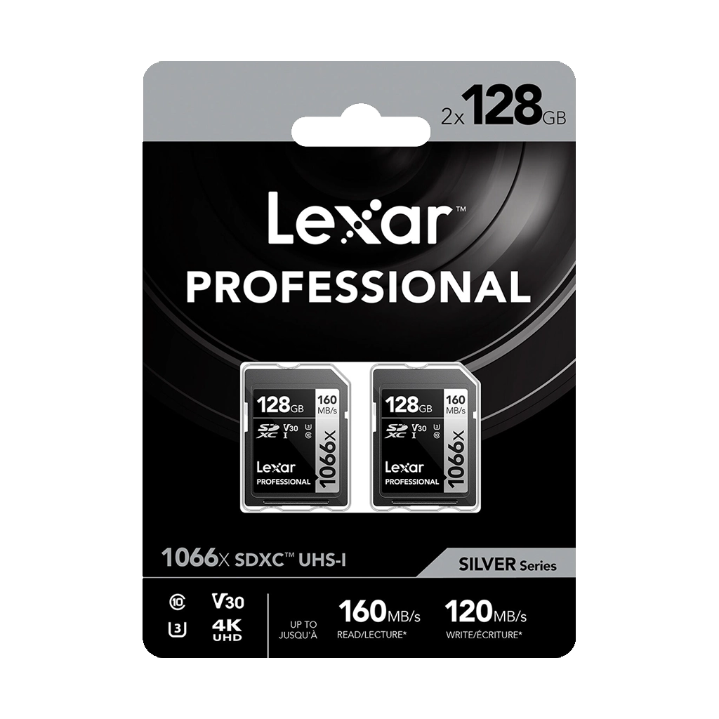 Lexar 128GB Professional 1066x UHS-I SDXC Memory Card (SILVER Series, 2-Pack)