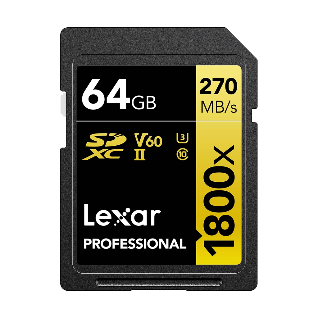 Lexar 64GB Professional 1800x UHS-II SDXC Memory Card (GOLD Series)