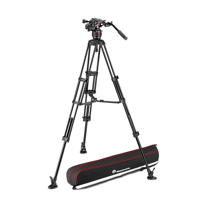 Manfrotto 608 Nitrotech Fluid Video Head and Aluminium Twin Leg Tripod with Middle Spreader