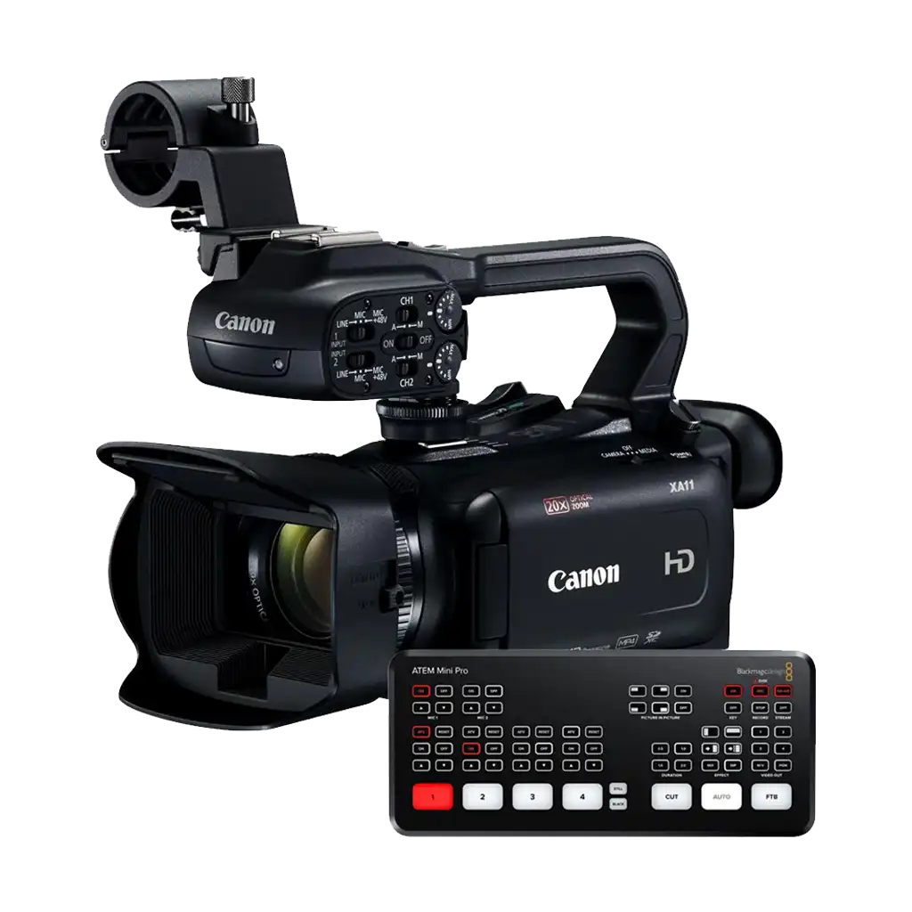 Rental: Canon XA11 Camcorder with Blackmagic Design ATEM Mini Pro HDMI Live Stream Switcher